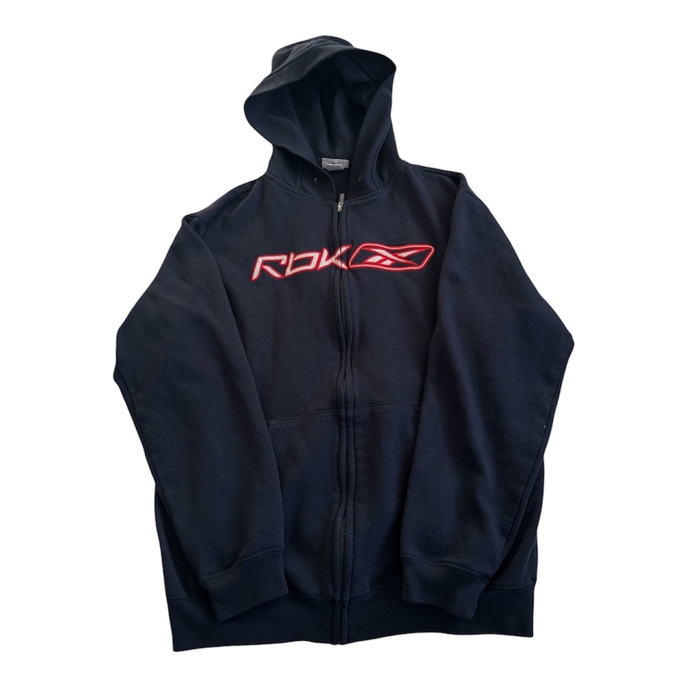 Vintage Reebok RBK Fullzip Sweatshirt Hoodie Y2K Black Large Men's